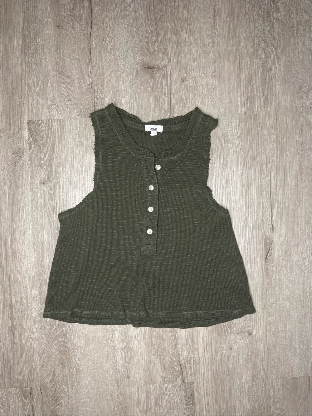 aerie Olive Green Button-Front Ribbed Tank